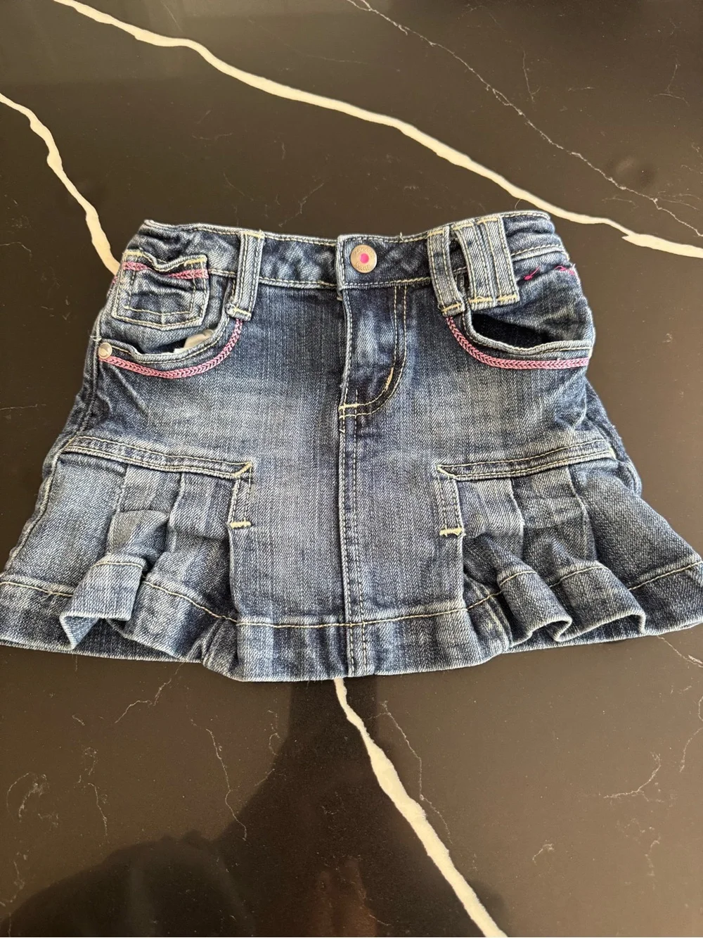 Y2K‎ Girls Denim Ruffle Skirt with Pink Trim